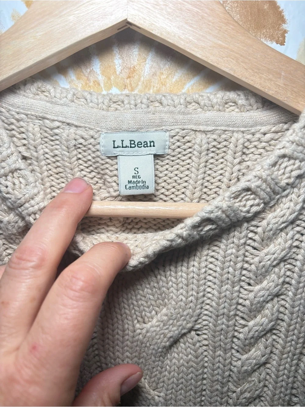 L.L. Bean Cable Knit Sweater | Cream Oatmeal Cotton Knit | Classic PreppyCoastal